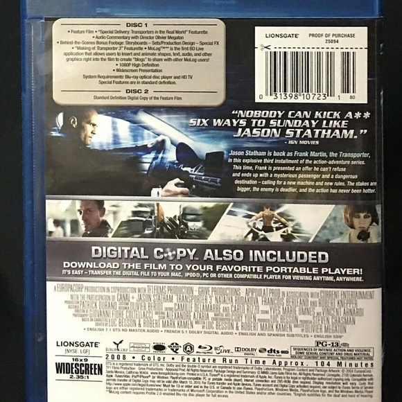 Transporter 3 Blu-ray Action Movie Statham 2 Disc Edition Digital Copy 2009 MINT - Picture 4 of 13
